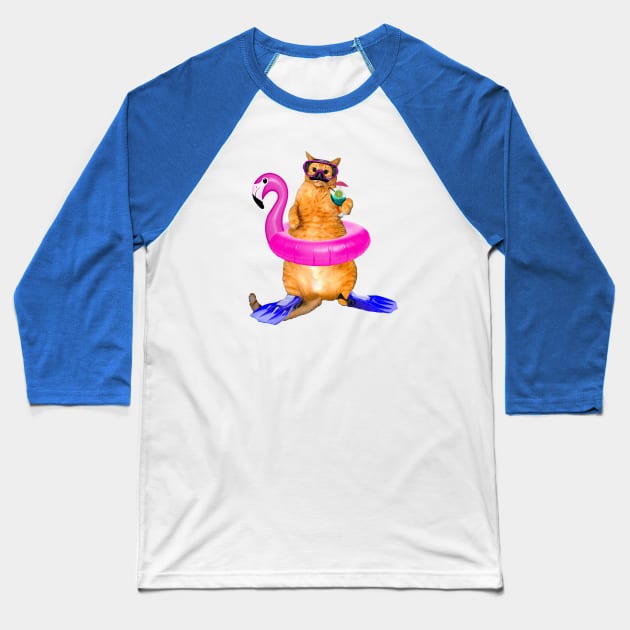 Swimming Pool Cat Baseball T-Shirt by RawSunArt